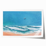 Vibrant rolled print showcasing a serene beach landscape with golden sands and turquoise waves, ideal for coastal-themed decor and wall art collections.
