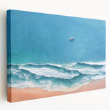 Stretched canvas artwork showcasing a vibrant beach landscape design, featuring vivid colors and intricate details, ideal for enhancing any coastal-themed decor.