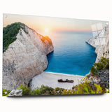 Acrylic wall art collection featuring a serene beach landscape with vibrant colors, displayed in a modern side view frame and secured with decorative pins, perfect for home decor.