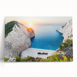 Stretched canvas wall art featuring a serene beach landscape, showcasing vibrant colors and gentle waves, perfect for enhancing coastal-themed decor.
