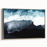 Framed canvas wall art featuring a serene beach landscape with golden hues, designed to enhance home decor. Perfect for adding a touch of tranquility to any space.