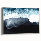 Framed wall art collection showcasing a serene beach landscape with vibrant colors, silver frame, and side view highlighting artistic details, perfect for coastal decor.
