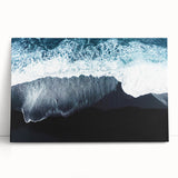 Stretched canvas artwork depicting a serene beach landscape with vibrant colors, perfect for home decor, showcasing calming ocean waves and sandy shores.