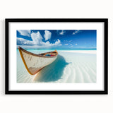 Framed black wall art showcasing a serene beach landscape with vibrant colors, designed to enhance home decor and evoke a sense of tranquility.