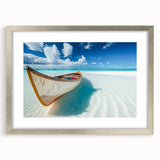 Framed wall art collection showcasing a serene beach landscape, featuring soft colors and a silver mat, perfect for adding elegance to home decor.