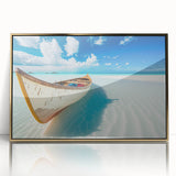 Framed wall art showcasing a serene beach landscape with gold accents, perfect for home decor, adding a touch of elegance and tranquility to any space.