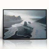 Framed acrylic wall art showcasing a serene beach landscape, featuring vibrant blues and sandy tones, perfect for enhancing home decor with a coastal theme.