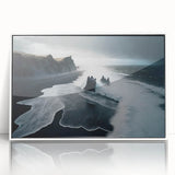 Framed wall art collection showcasing a serene beach landscape in vibrant colors, set in a sleek white frame, ideal for enhancing home decor.