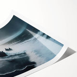 Stunning beach landscape wall art print showcasing vibrant blues and sandy hues, rolled for easy display and shipping, perfect for home decor enthusiasts.