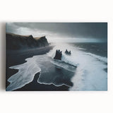 Stretched canvas wall art showcasing a vibrant beach landscape, featuring blue skies and golden sand, perfect for home decor or coastal-themed interiors.