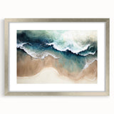 Framed wall art collection showcasing a serene beach landscape design with a silver mat, ideal for enhancing home decor with coastal elegance.