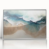 Framed wall art featuring a serene beach landscape, showcasing vibrant colors and a white frame, designed to enhance modern home decor. This acrylic piece adds a calming coastal touch to any room.