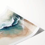 Colorful beach landscape wall art print showcasing vibrant sunset hues and gentle waves, rolled for easy display and shipping, perfect for home decor.