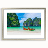 Framed wall art collection showcasing serene beach landscapes, featuring a silver frame and mat, perfect for enhancing home decor with coastal vibes.