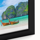 Framed canvas wall art showcasing a vibrant beach landscape design with soft waves and a colorful sunset, adding a tranquil ambiance to any room decor.