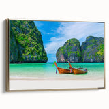 Framed canvas wall art showcasing a serene beach landscape with golden accents, designed to elevate home decor. Perfect for adding a touch of tranquility to any room.