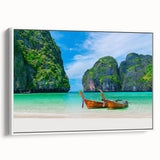 Framed canvas wall art collection showcasing serene beach landscapes with soft pastel colors, displayed from a side view against a white background.