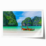 Vibrant rolled wall art print showcasing a serene beach landscape with soft waves and sandy shores, ideal for home decor and beach-themed interiors. Perfectly packaged for protection during shipping.