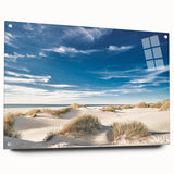 Acrylic wall art collection showcasing a vibrant beach landscape design, displayed in a sleek side view with pin accents, perfect for modern home decor.