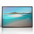 Framed wall art showcasing a vibrant beach landscape design, featuring vivid colors and intricate details, set in a sleek black frame for modern decor.