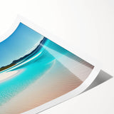 Vibrant beach landscape wall art print showcasing a serene sunset over a tranquil ocean, rolled for easy transport and display, perfect for home decor enthusiasts.