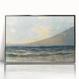 Framed wall art featuring a serene beach landscape design, with vibrant colors and a sleek silver frame, perfect for adding a coastal touch to home decor.