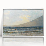 Framed wall art collection showcasing a serene beach landscape design with vibrant colors, set in a sleek white frame, perfect for home decor.