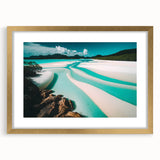 Elegant framed wall art featuring a breathtaking beach landscape design with a gold mat, perfect for enhancing home decor and adding a touch of tranquility.