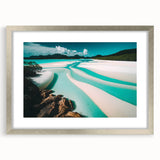 Framed wall art showcasing a serene beach landscape design with a silver mat, perfect for home decor. Ideal for beach lovers and interior design enthusiasts.
