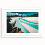 Framed wall art featuring a serene beach landscape design with vibrant colors and a white mat, perfect for home decor and enhancing living spaces.