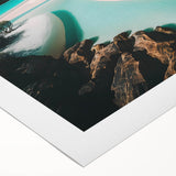 Vibrant rolled canvas showcasing a serene beach landscape design with soft pastel colors, ideal for home decor, elegantly packaged for easy display.