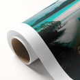 Vibrant rolled canvas showcasing a serene beach landscape with golden sands and turquoise waters, ideal for coastal home decor, presented in protective packaging.