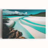 Vibrant stretched canvas artwork showcasing a serene beach landscape with soft waves and golden sand, perfect for enhancing home decor and creating a calming atmosphere.