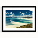 Framed wall art collection showcasing a serene beach landscape design with a black mat, perfect for home decor. Ideal for coastal-themed interiors and relaxation.