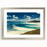 Framed silver wall art featuring a serene beach landscape design with a mat, perfect for enhancing home decor with a coastal theme. Ideal for living room or office settings.