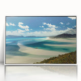 Framed wall art collection featuring a scenic beach landscape with vibrant colors and intricate details, presented with a sleek white frame, ideal for home decor.