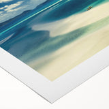 Vibrant rolled canvas wall art featuring a serene beach landscape design, showcasing soft waves and a colorful sunset, ideal for home décor.