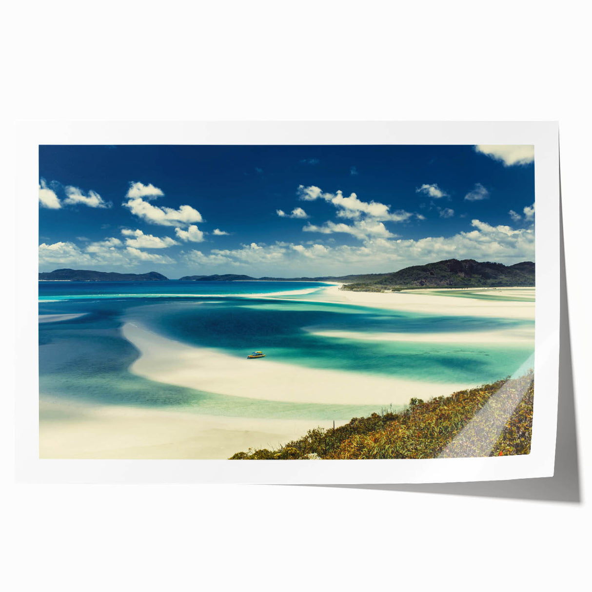 Vibrant rolled print showcasing a serene beach landscape design, featuring soft sand and calm ocean waves, perfect for enhancing home decor.