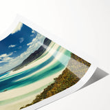 Rolled print showcasing a serene beach landscape with vibrant colors, perfect for home decor. Ideal for adding a tranquil ambiance to any room.