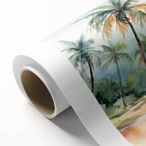 Rolled canvas artwork showcasing a vibrant beach landscape with intricate details and vivid colors, presented in a protective cardboard tube for easy display.