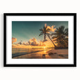 Framed wall art featuring a serene beach landscape design with vibrant colors, set in a sleek black frame, perfect for home decor enhancement.