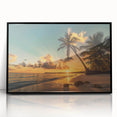 Framed wall art showcasing a stunning beach landscape design with vibrant colors and an elegant black frame, perfect for enhancing interior decor.