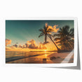 Rolled print showcasing a serene beach landscape with vibrant blues and greens, perfect for home decor. The artwork captures tranquil waves and a clear sky, ideal for coastal-themed interiors.