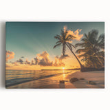Stretched canvas wall art showcasing a vibrant beach landscape with turquoise waters and a clear blue sky, perfect for enhancing coastal-themed decor.