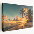 Stretched canvas wall art showcasing a vibrant beach landscape design, emphasizing rich colors and serene ocean waves, ideal for home decor enhancement.