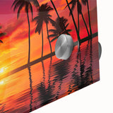 Close-up of an acrylic glass artwork showcasing vibrant beach landscapes, highlighting vivid colors and intricate details, perfect for home decor enthusiasts.