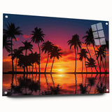 Acrylic wall art featuring a vibrant beach landscape design, showcasing vivid colors and intricate details, displayed from the side with mounting pins. Perfect for coastal-themed decor.