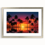 Framed wall art showcasing a serene beach landscape design with silver matting, perfect for adding a touch of elegance to home decor. Ideal for coastal-themed interiors.