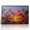 Framed acrylic wall art showcasing a serene beach landscape with vibrant colors, black frame accentuating the artwork, ideal for home decor.