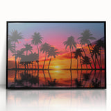 Framed acrylic wall art showcasing a serene beach landscape with vibrant colors, black frame accentuating the artwork, ideal for home decor.